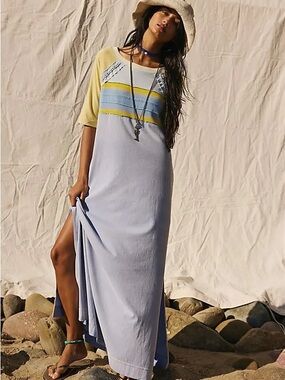 Free People Rowan Tee Midi Dress in Blue Combo Sz XS.